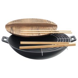 Wok In Ghisa Con Coperchio In Legno 36 Cm 070357 Eva 8004537703573 vendita  online